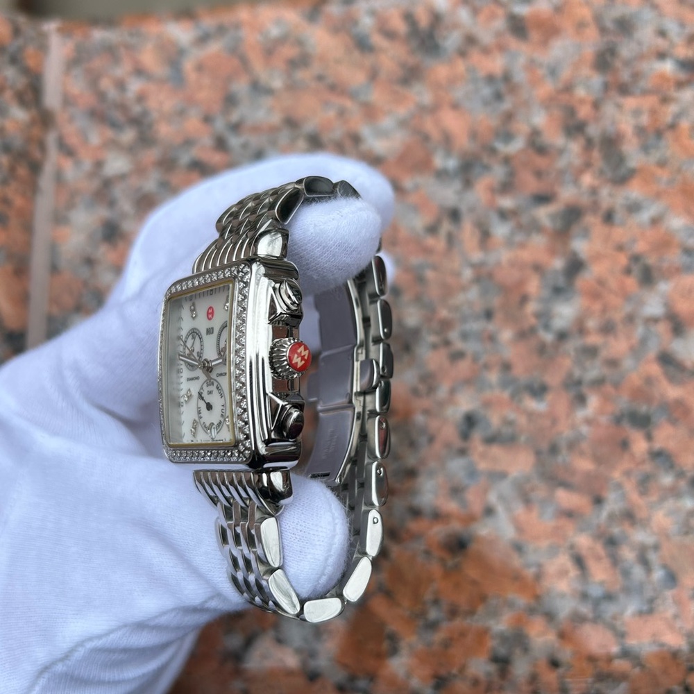 MICHELE DECO MOP DIAMOND DIAL AND BEZEL CHRONOGRAPH LADIES WATCH - Picture 12 of 15